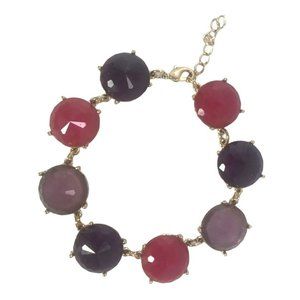 Faceted Lucite Cabochon Link Bracelet Purple Pink Gold Tone